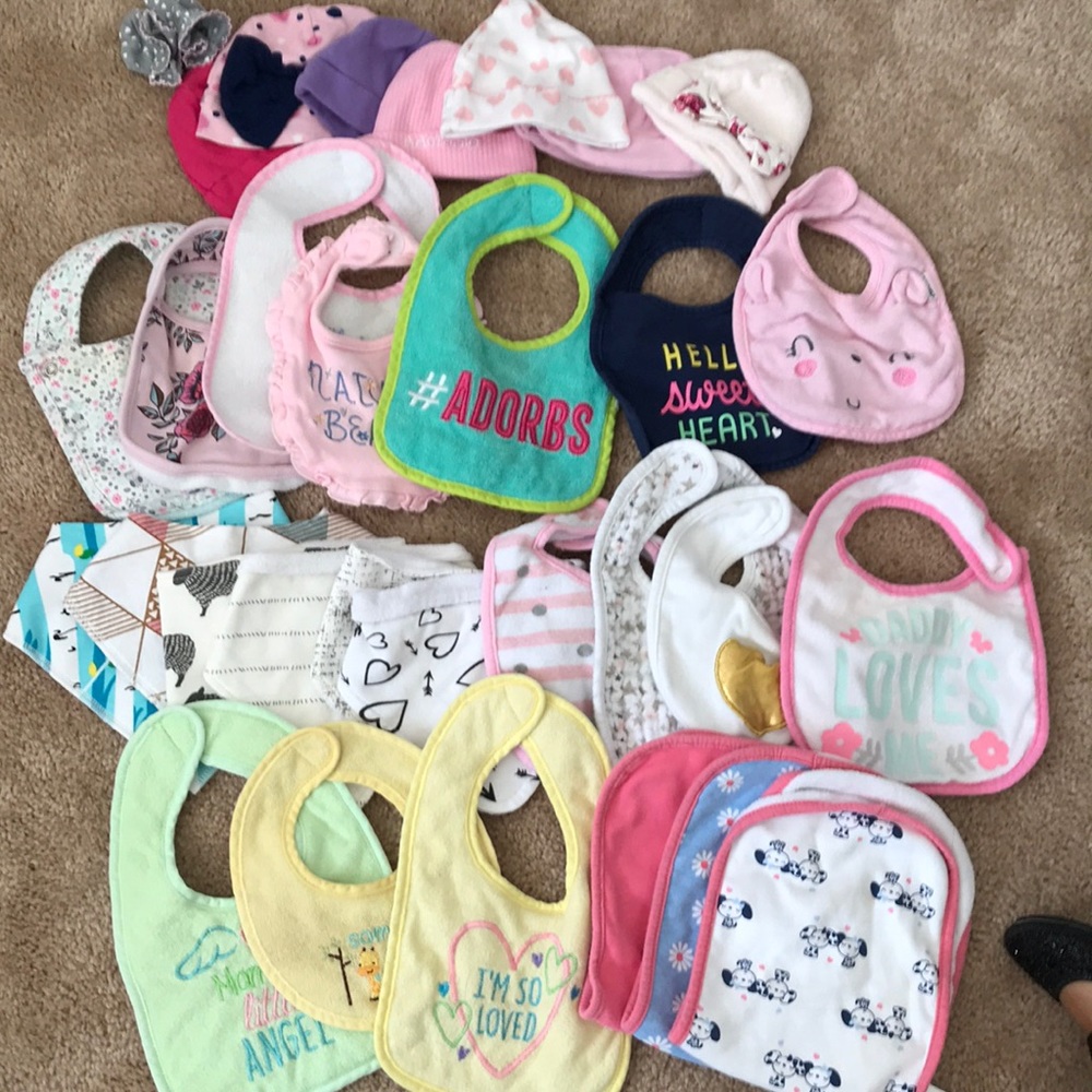 SOLD on Mercari Baby girl hats and bibs